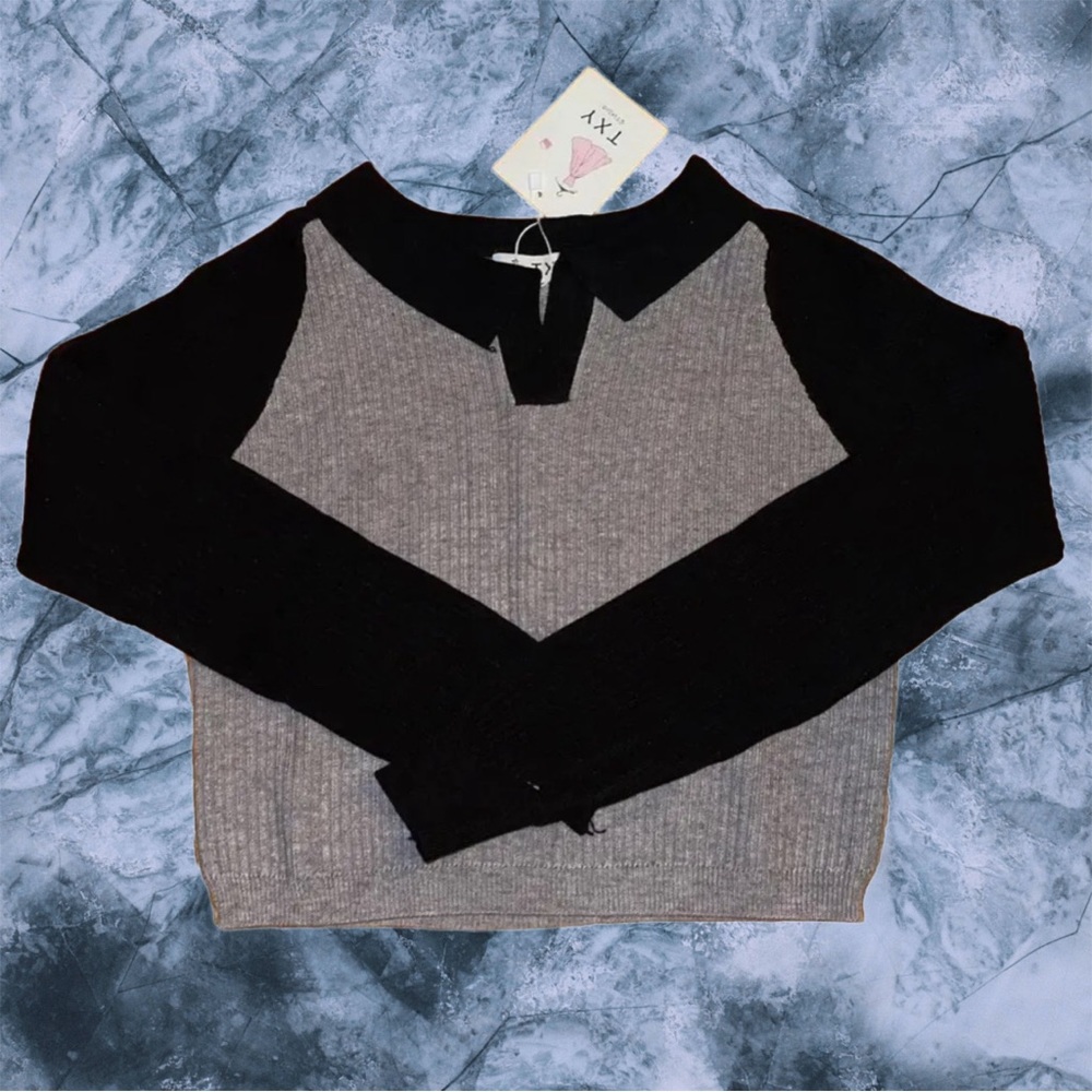 Cropped Colorblock Polo Sweater